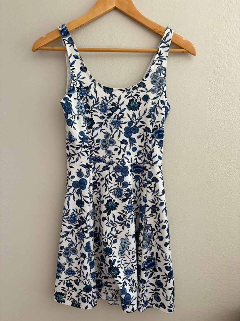 H&M White Mini Dress with Blue Floral Print
